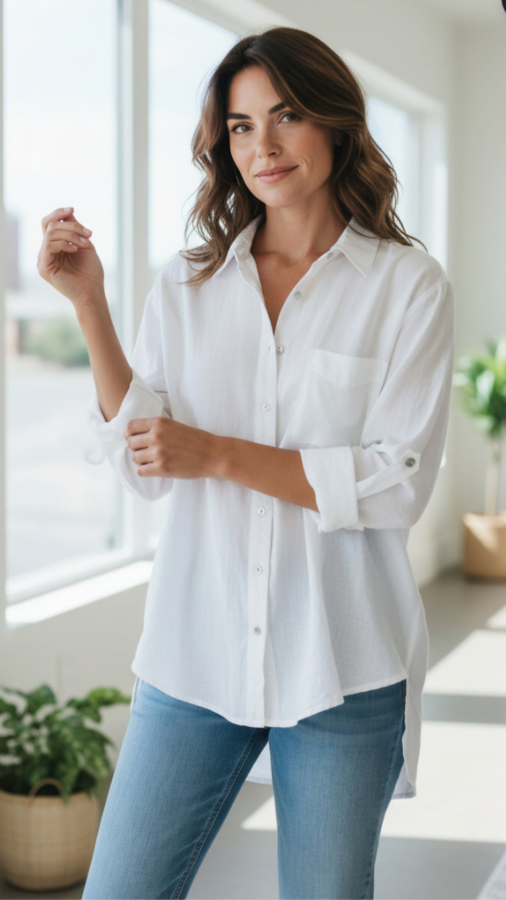 Camisa con botones, manga larga o 3/4