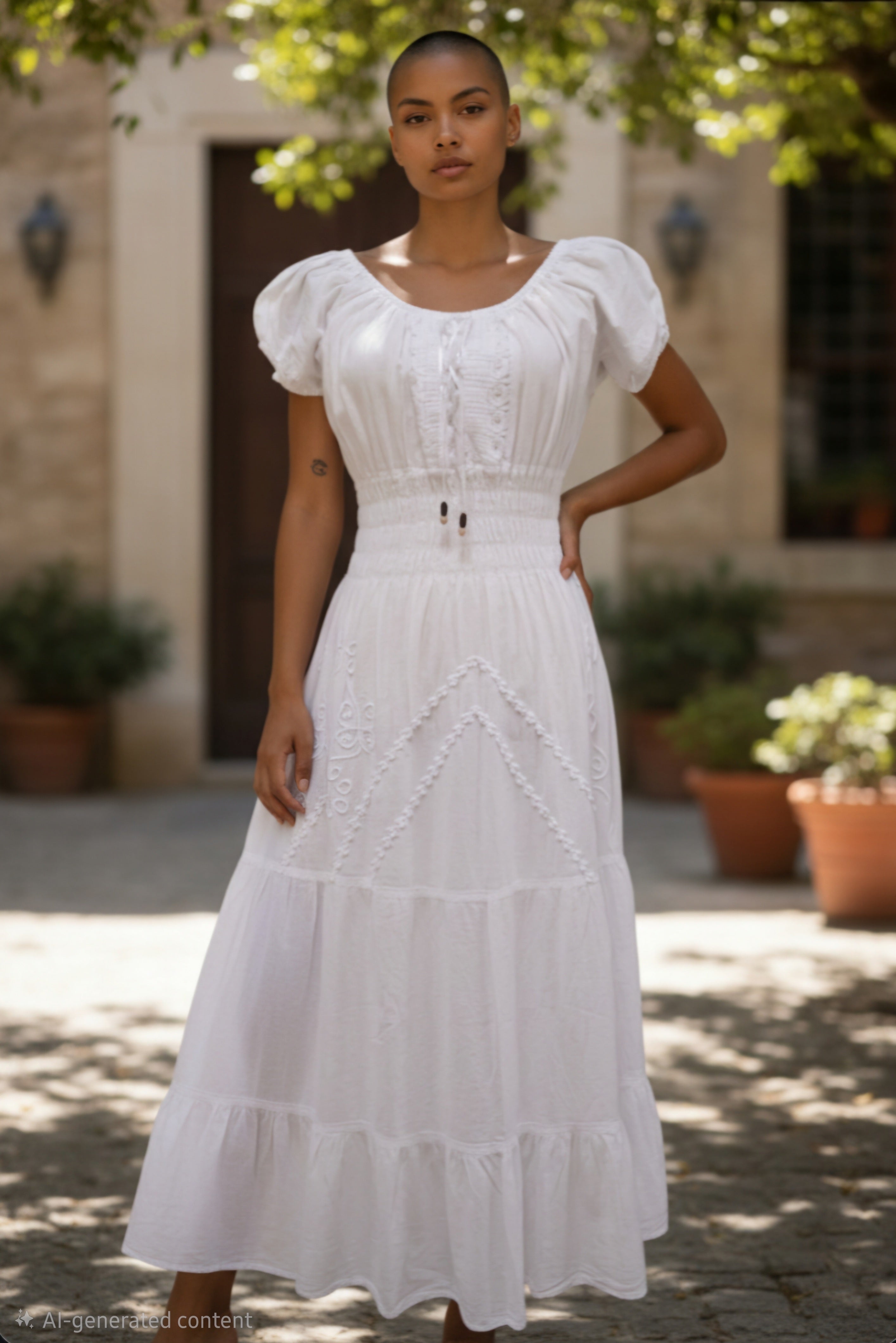 Traje largo algodón, manga corta, cuello U