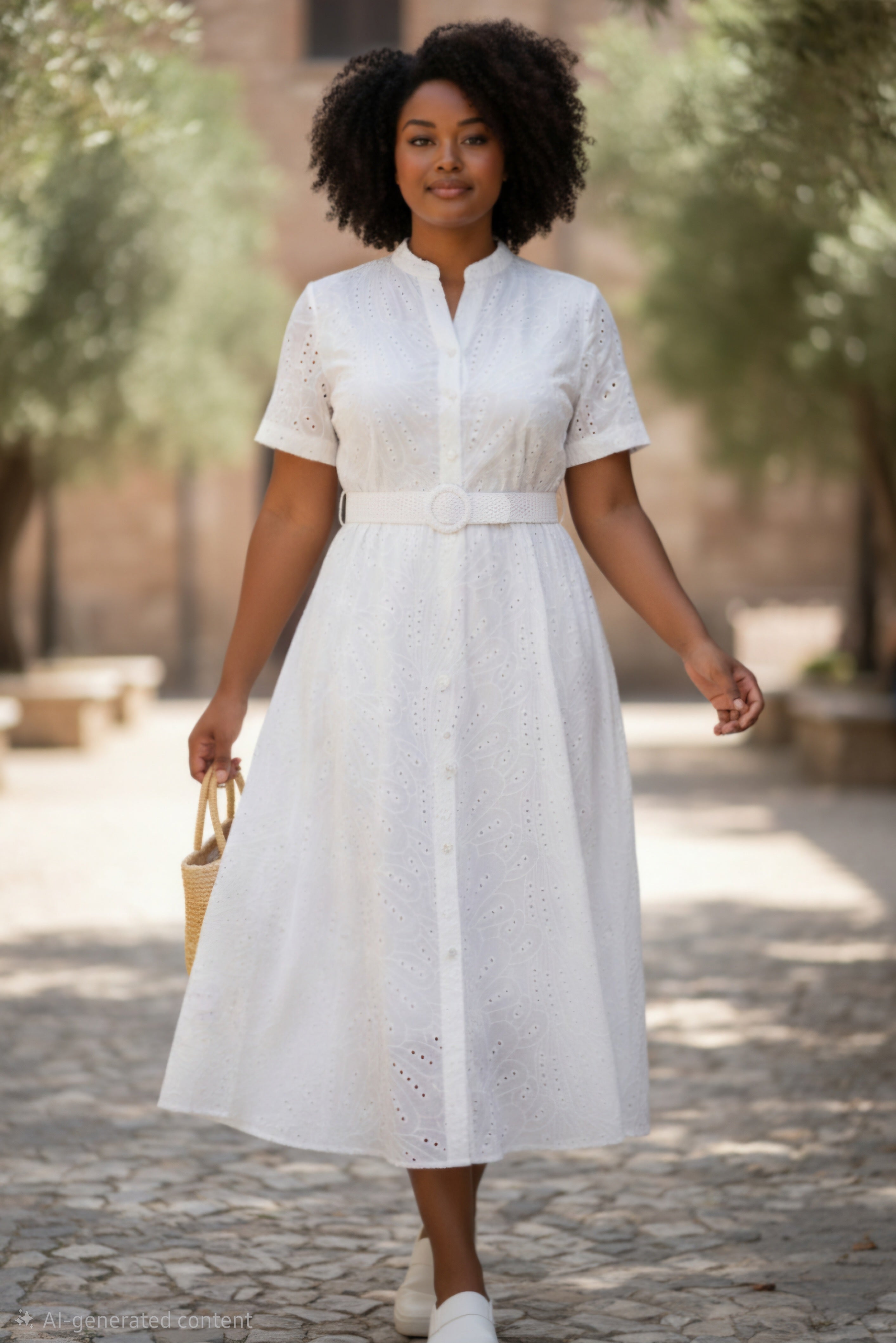 Traje largo, manga corta, cuello chino y botones con correa.