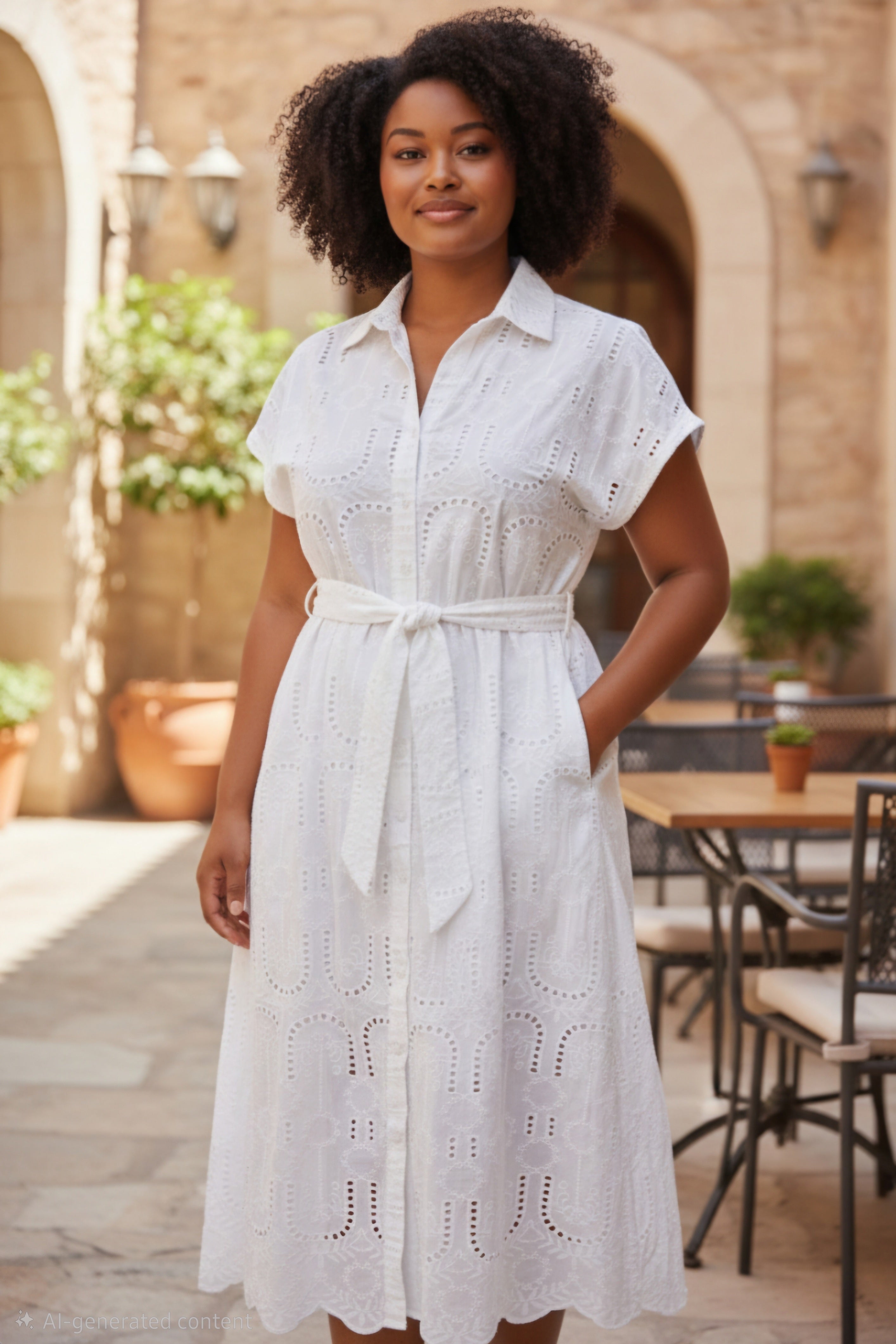 Traje largo, manga corta, cuello chino y botones.