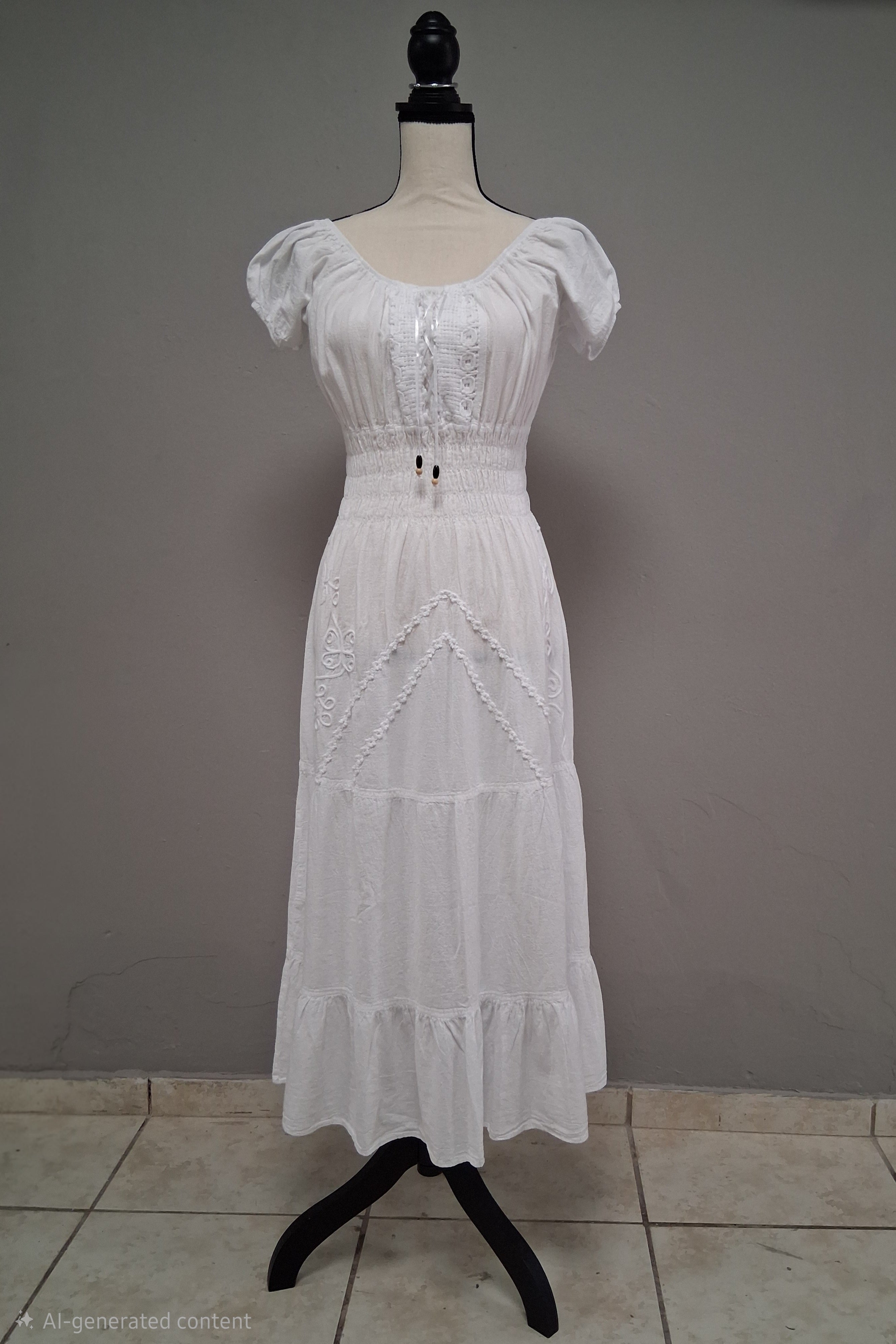 Traje largo algodón, manga corta, cuello U